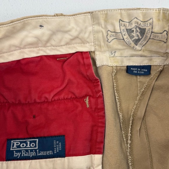 Polo Ralph Lauren Distressed Chino Pants Tan Khaki Mens 33x32 Patch Work RN41381 - Picture 5 of 14